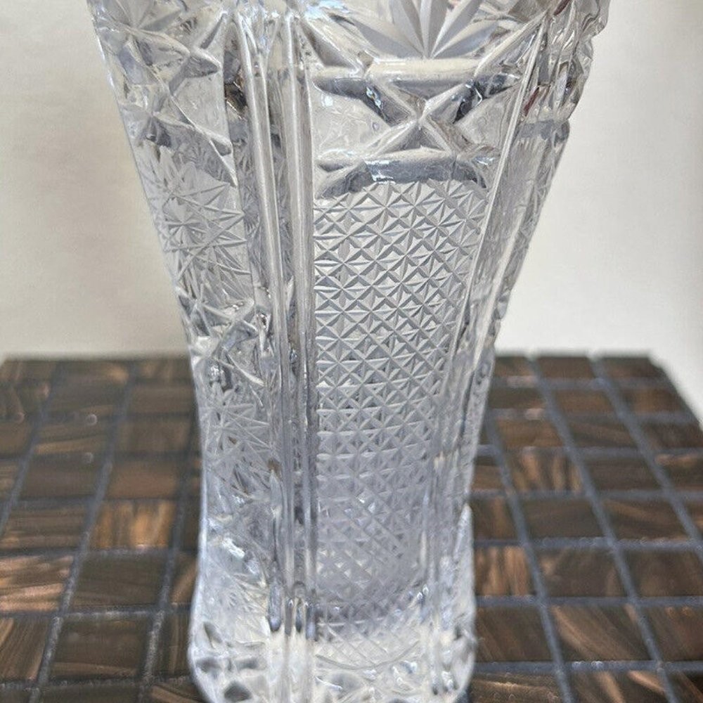 Cut Clear Glass Bud Vase With Star Of David Etching 6” Tall